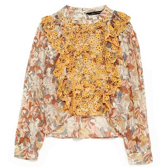 Zara Tops - Embroidered Floral Print Blouse